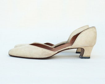 Giorgio Armani Taupe Suede D'Orsay Heels Sz 36 1/2