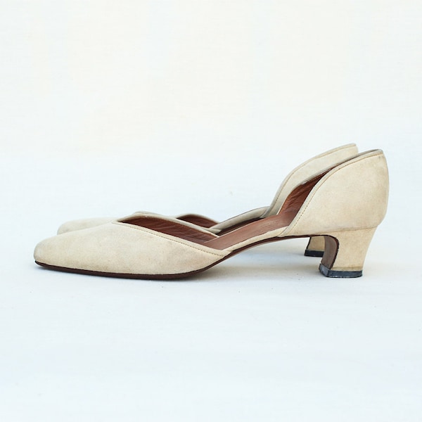 Giorgio Armani Taupe Suede D'Orsay Heels Sz 36 1/2