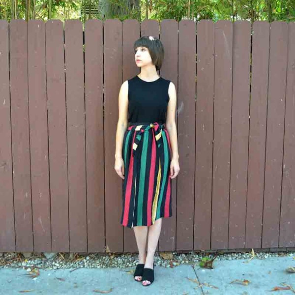 Vintage Michaele Vollbracht Striped Silk Midi Skirt Size 4