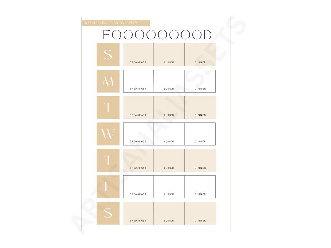 Weekly Meal Plan Template Download - Etsy
