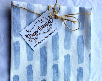 Linen Tea Towel: Blue Gray Watercolor Stripe, Minimalist Style