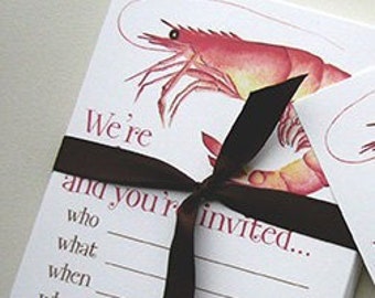 Watercolor Shrimp Boil Invitation: Seafood Party, Set of 12