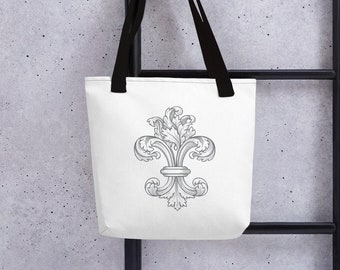 Fleur de Lys Tote Bag: Black and White Trendy Design