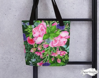 Watercolor Floral Tote Bag: Botanical Print Gardener Gift