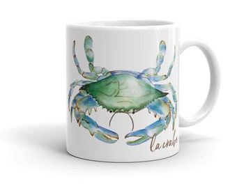 Blue Crab Mug: Louisiana Watercolor Art, Coastal Kitchen Gift