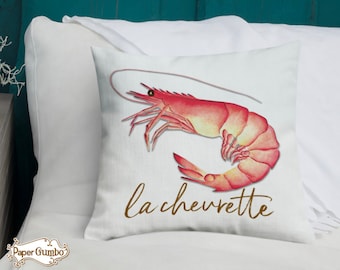 Shrimp Coastal Pillow: Linen-Feel Nautical Decor