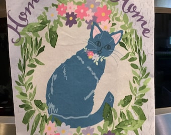 Cat Tea Towel: Home Sweet Home Linen Kitchen Decor