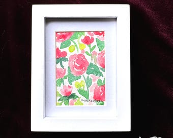 Miniature Original Watercolor Painting "Gentle Morning" White Wood Frame | Mini Painting