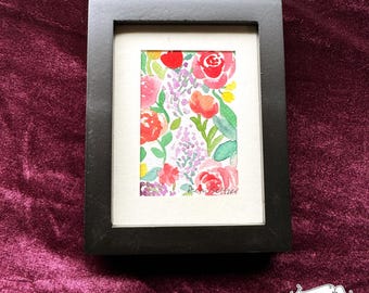 Miniature Rose Watercolor Painting: Original Framed Floral Art
