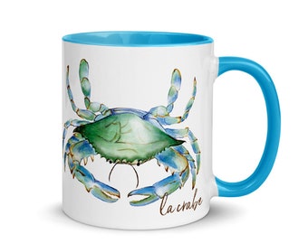 Blue Crab Coffee Mug: Louisiana Coastal Gift, Watercolor Art