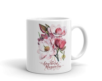 Southern Magnolia Floral Coffee Mug: Botanical Illustration