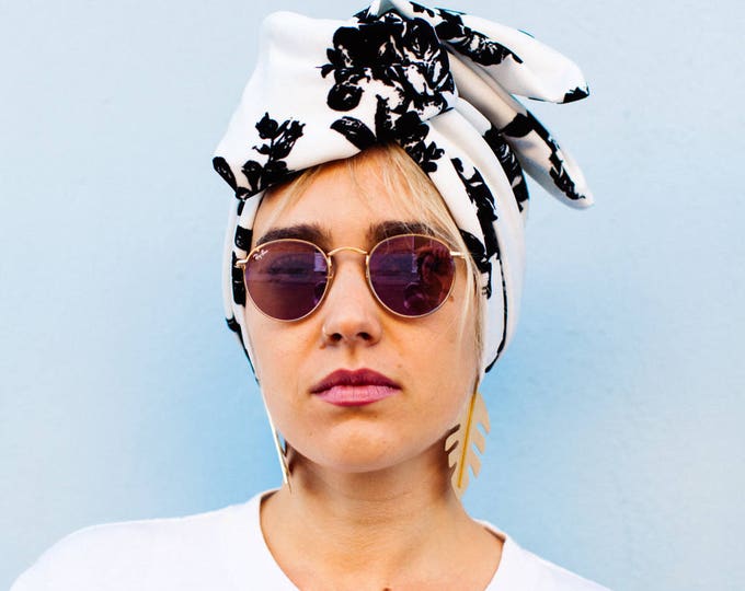 Black and White Floral Turban - Etsy