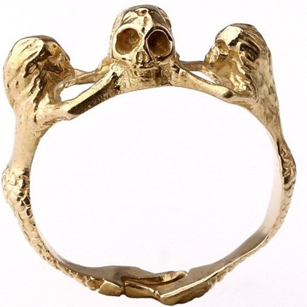 Mermaid Ring Gold - 30G - skull ring, gold skull ring, mermaid ring, gold mermaid ring, skulls ring, womens skull ring, gold ring band