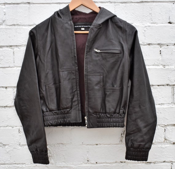 Womens Leather Jacket Brown Biker Black Image 0
