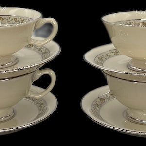 Lenox Springdale Cup and Saucer Coffee Tea Footed USA - Set of 4