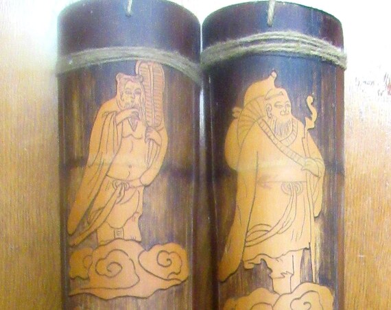 Asian Bamboo wall hangings hand carved pair