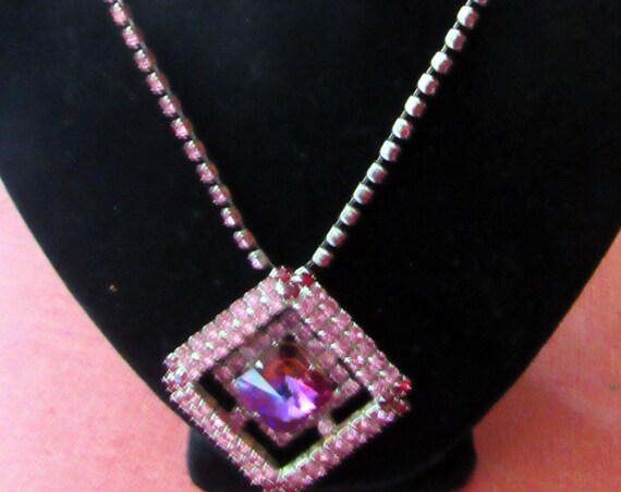 Pink Rhinestone necklace 1960's made in Czechoslovakia