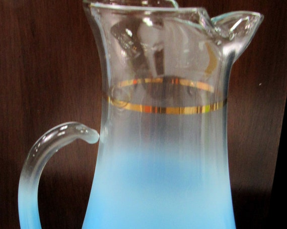 Blue glass cocktail pitcher