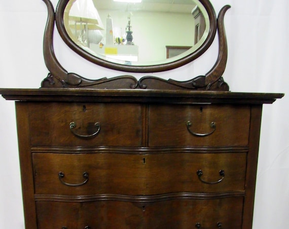 Tiger Oak Highboy dresser with mirror