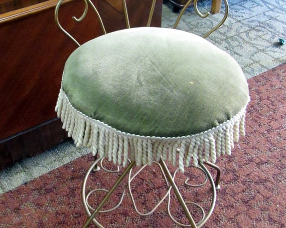 Vanity chair or stool with green cushion