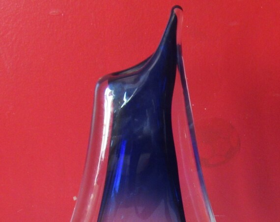 Art Glass vase Blue and clear glass