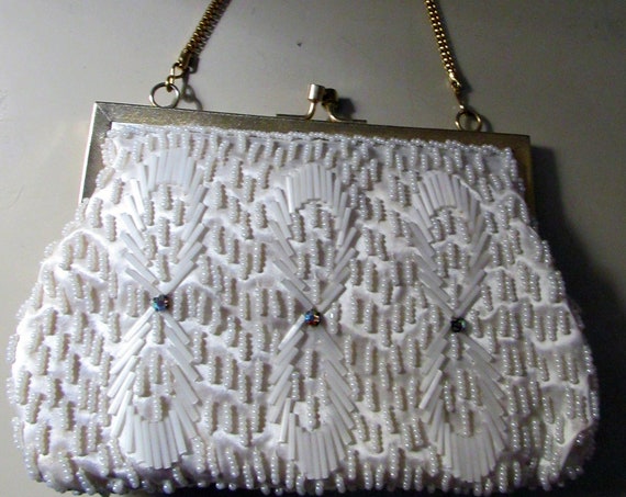 Gold and White Beaded Purse