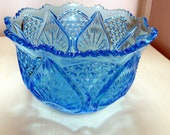 Blue carnival glass bowl