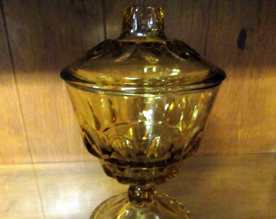 Amber candy dish with lid