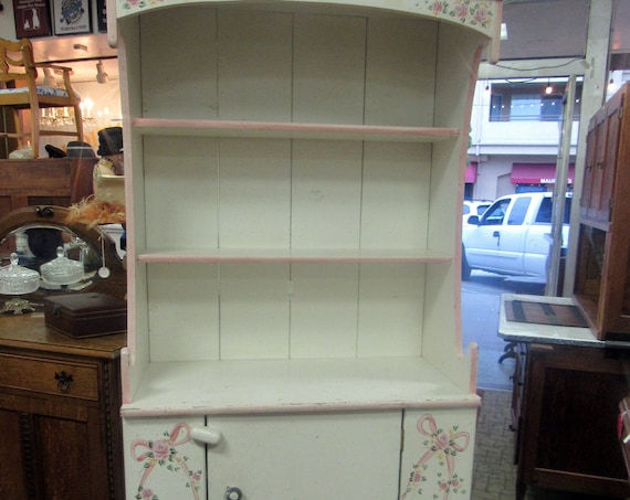 White and pink hutch cabinet