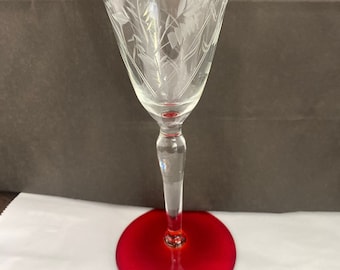 Ruby red base etched stemware