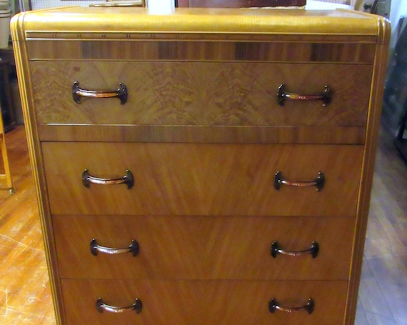 Art Deco Highboy Waterfall Dresser