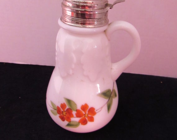 Milk Glass syrup pitcher with hinged lid