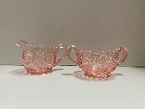 Pink Glass Cream and Sugar