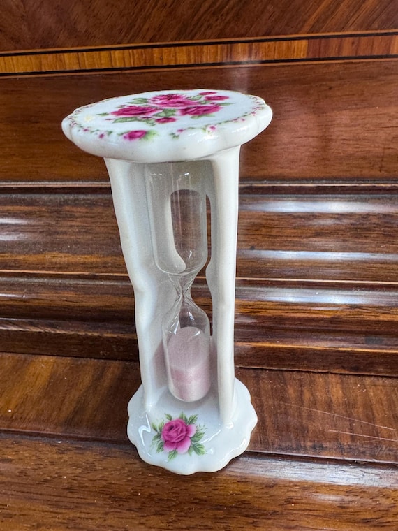 Floral Hourglass with Original Box 4” Tall