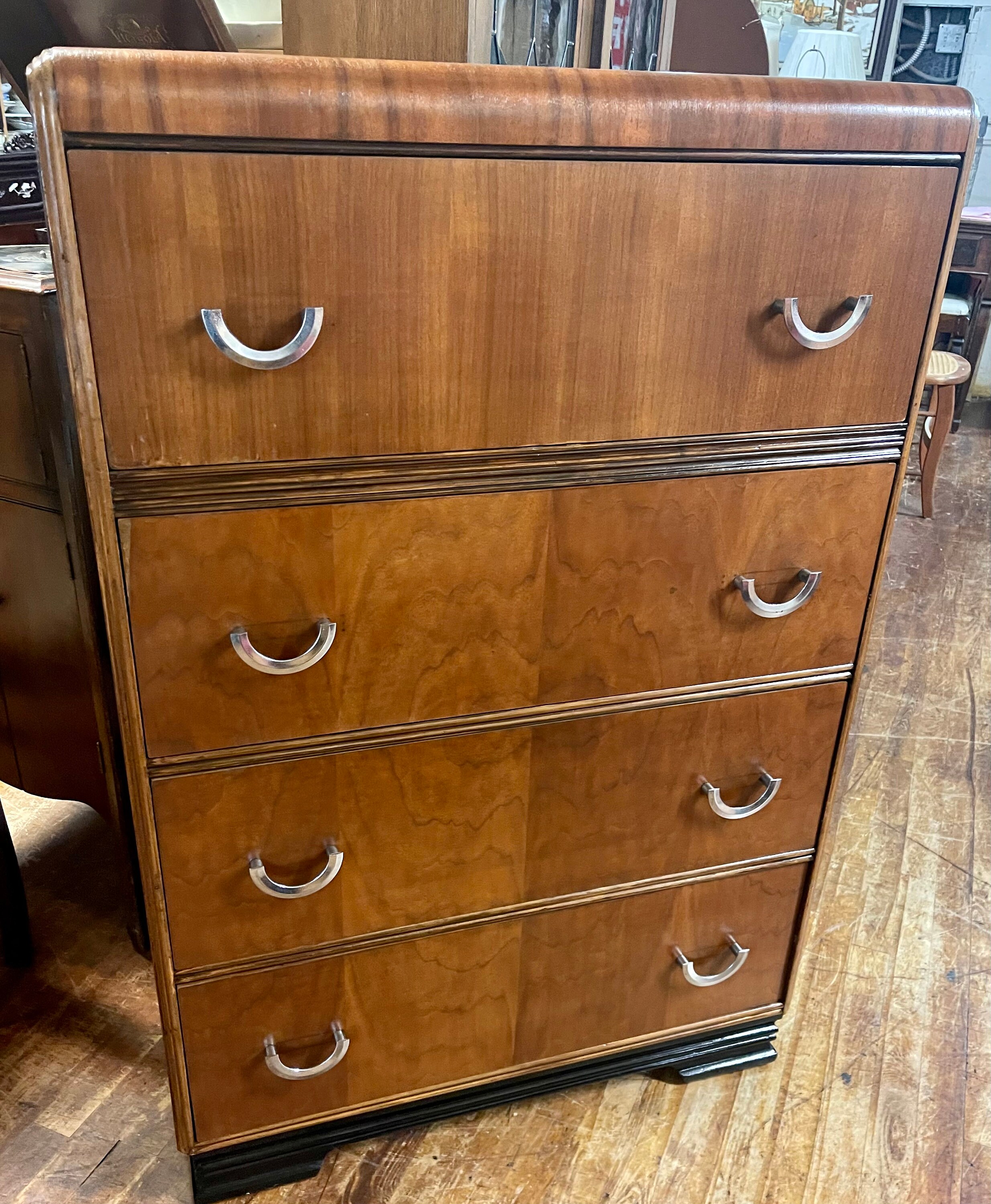 Art Deco Waterfall Highboy Dresser Etsy Nederland