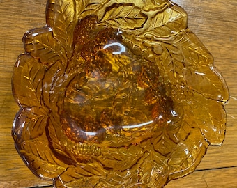 Amber Carnival Glass Candy Dish