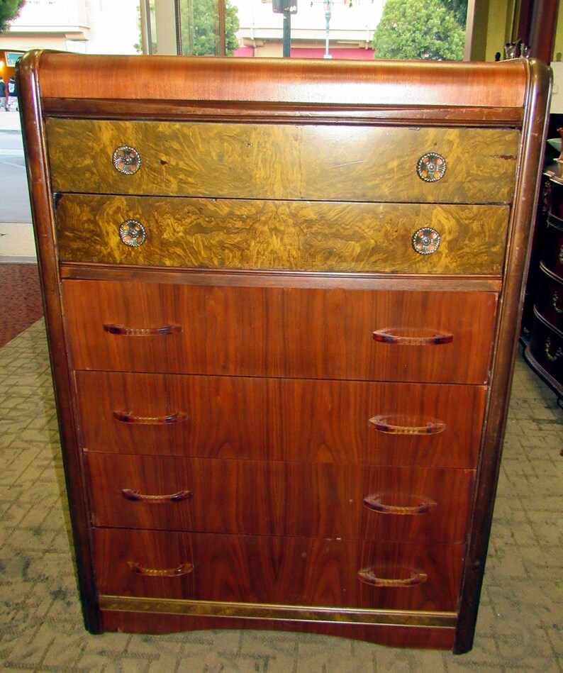 Art Deco Waterfall Highboy Dresser