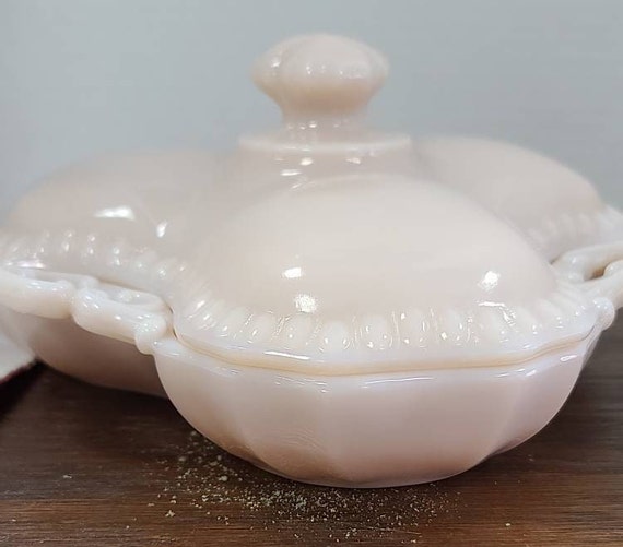 Pink relish dish with lid