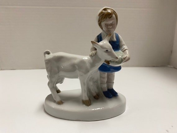 German Porcelain Girl with Goat Figurine