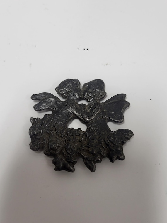 Vintage Pewter Cherub Paperweight, 1900s Decor