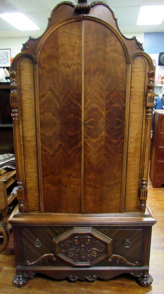 Exotic burlwood Armoire Chest Gothic Jacobean style