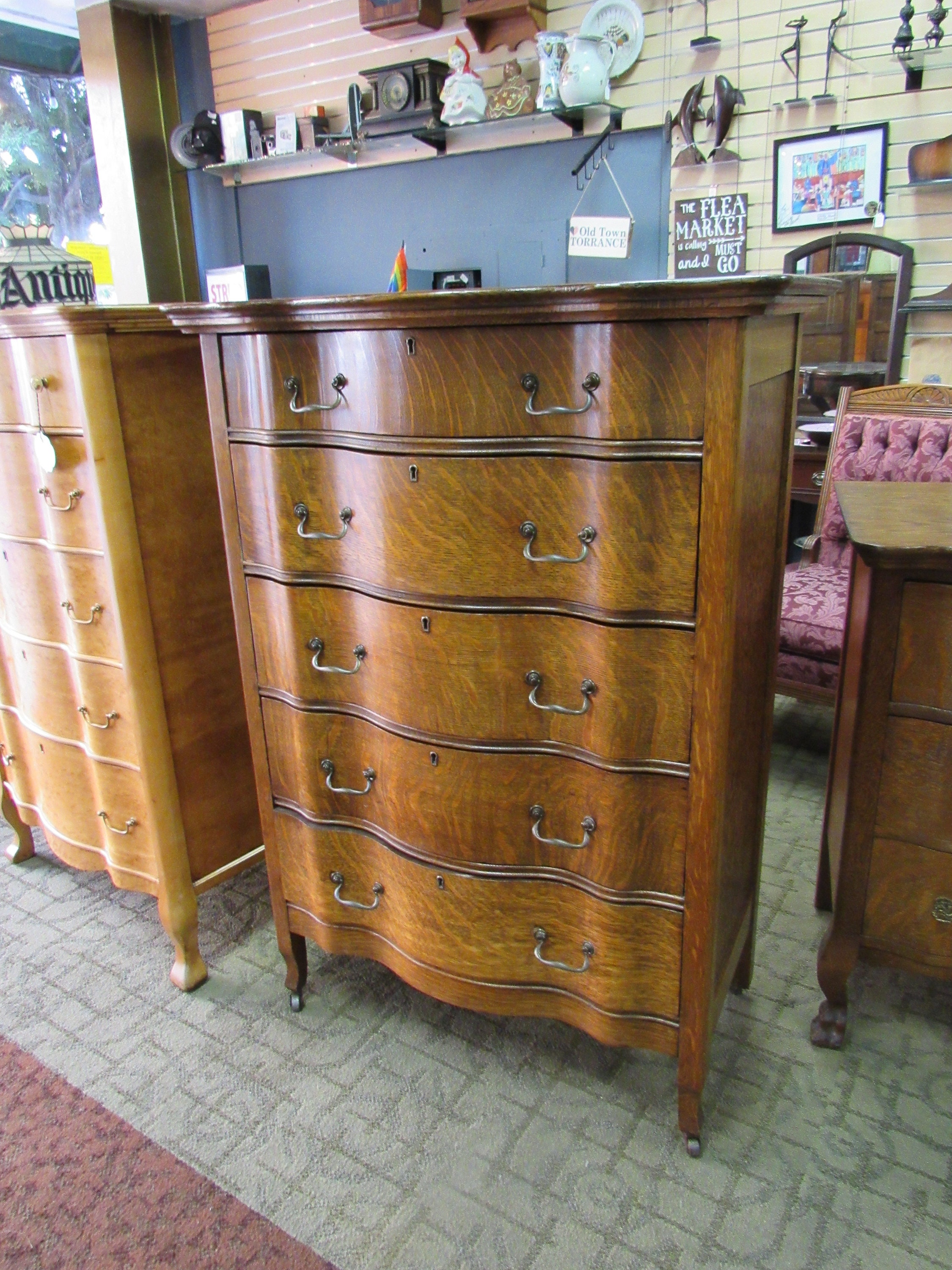 Tiger Oak Highboy Dresser