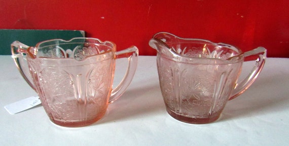 Cherry Blossom depression glass sugar and creamer