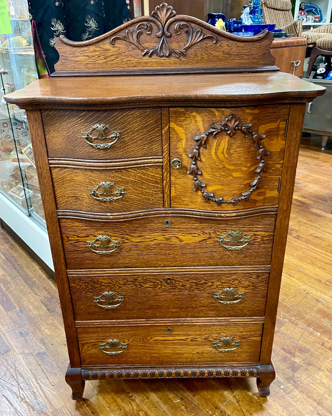 Tiger Oak Highboy Dresser Etsy