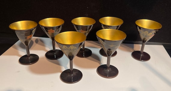 Japanese lacquer tiny stemmed glasses