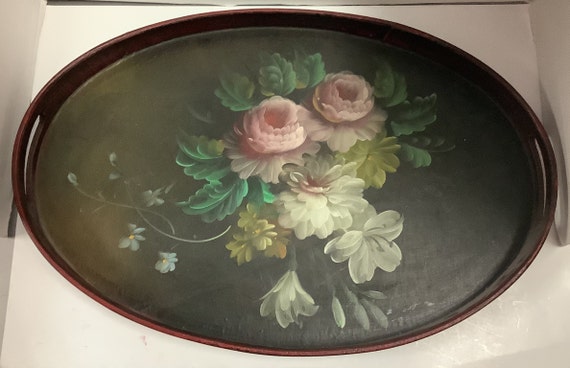 Floral wood tray