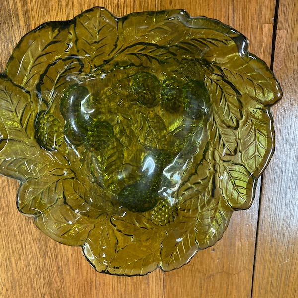 Green Carnival Glass Candy Dish Etsy