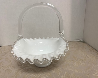 Fenton Silver Crest Reed Handle Basket