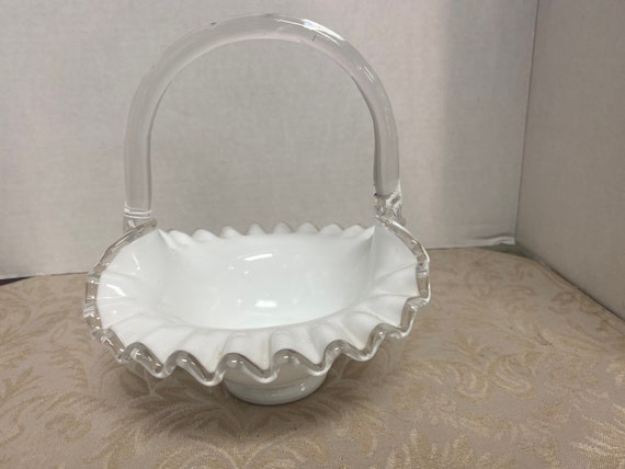 Fenton Silver Crest Reed Handle Basket