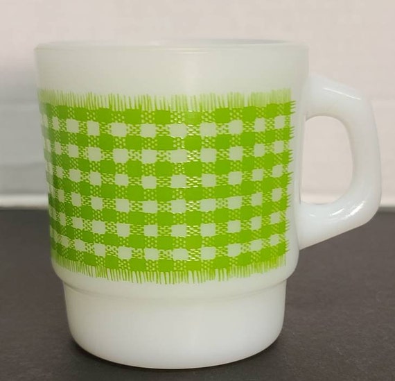 Fire king green gingham mug